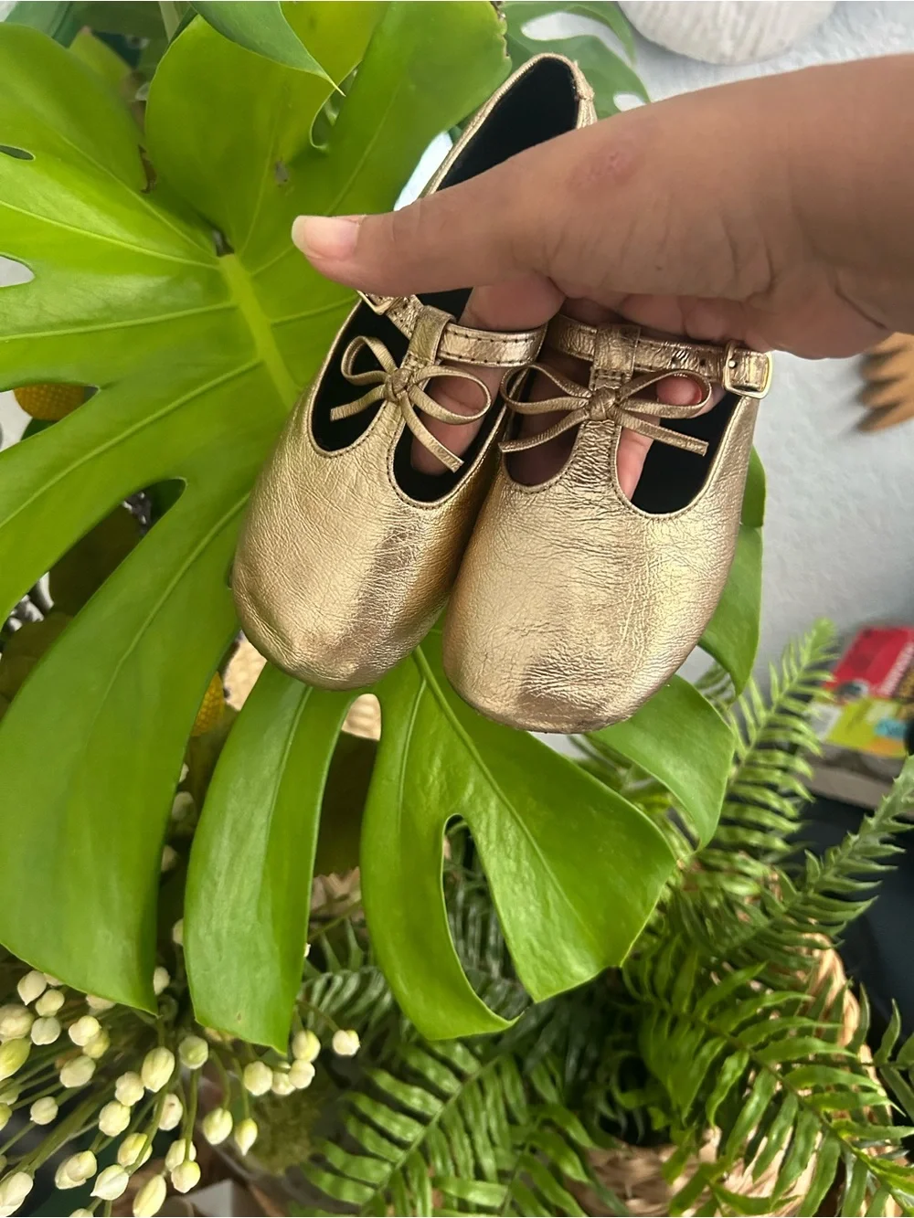 Zara Gold Metallic Toddler Mary Jane Shoes with Bow Strap